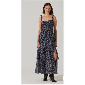 ASTR Prom Formal Floral‎ Tiered Mellorie Gray Maxi Dress NEW L Whimsigoth Dark